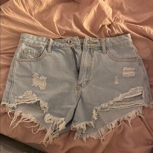 Women's Light Blue Distressed Denim Shorts